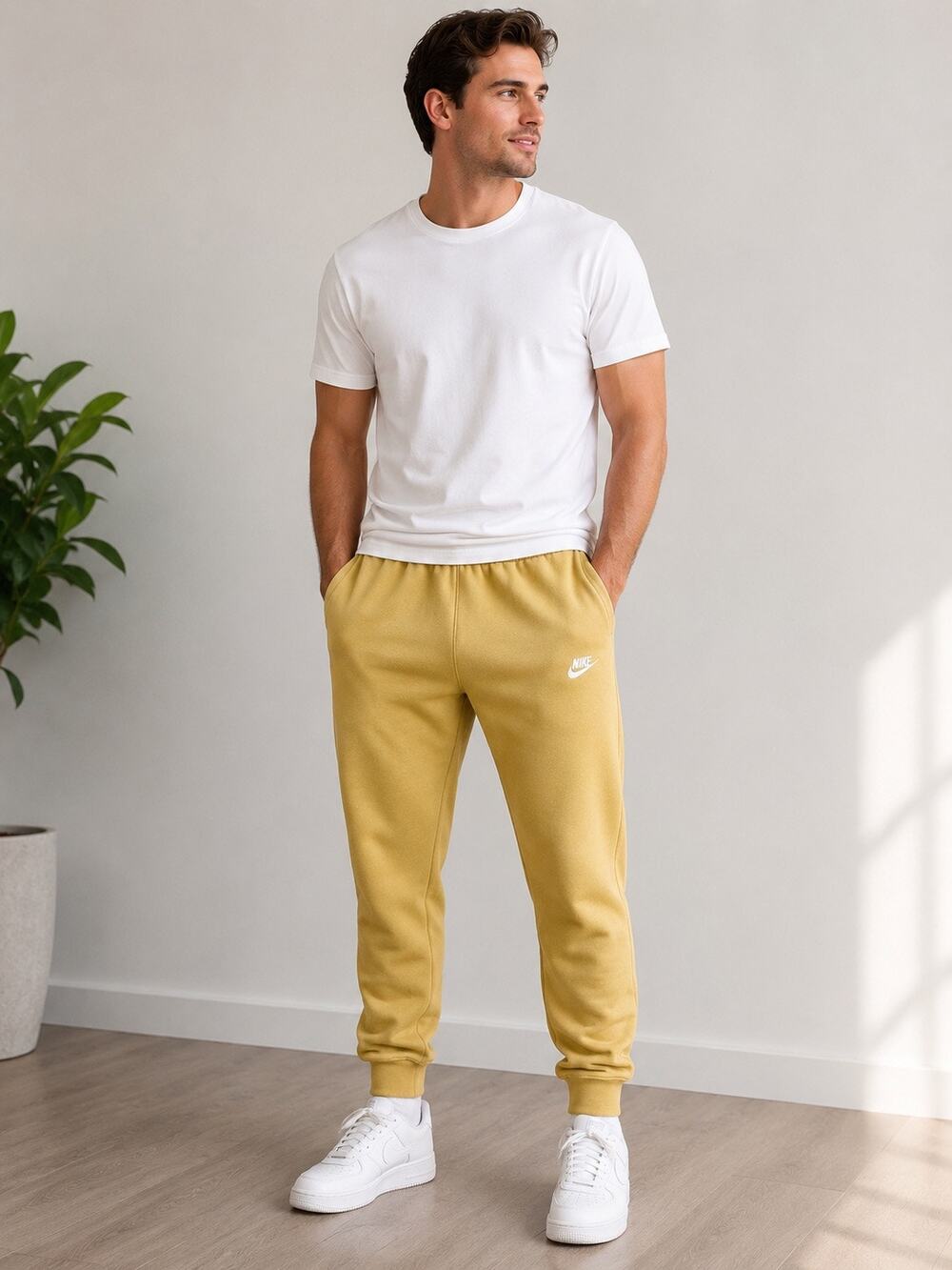 Nike Sportswear Club Fleece Jogger Sweatpants Gold Mustard Embroidered Logo Mens